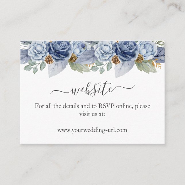 Tarjeta De Recepción Boda Floral Rustic Blue Winter (Anverso)