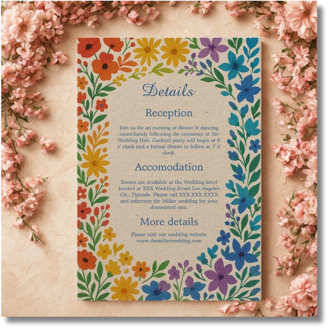 Tarjeta De Recepción Boda floral rústica arcoíris (Subido por el creador)