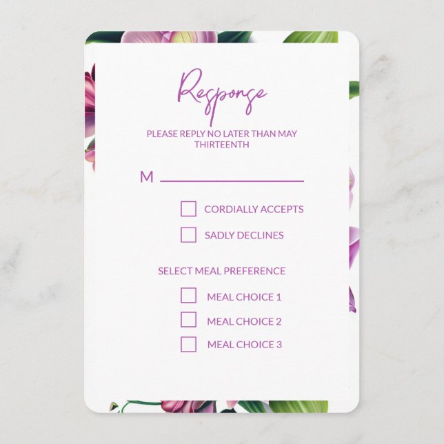 Tarjeta De Recepción Boda floral salva la fecha con foto (Reverso)