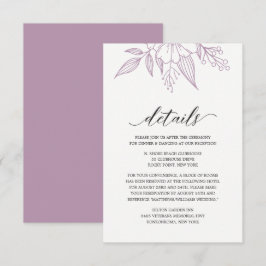 Tarjeta De Recepción Boda floral simple elegante Lavender morado