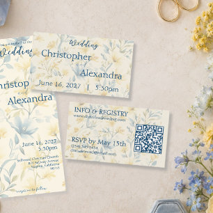 Tarjeta De Recepción Boda floral suave de acuarela en crema y azul