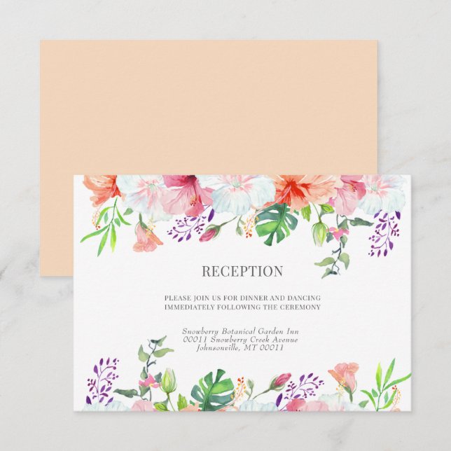 Tarjeta De Recepción Boda floral tropical de acuarela (Anverso / Reverso)