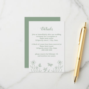 Tarjeta De Recepción Boda floral verde de salvia elegante romántica