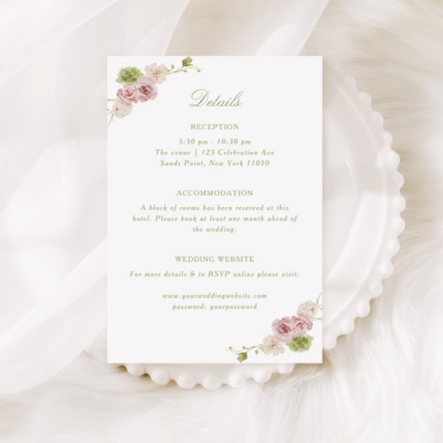 Tarjeta De Recepción Boda floral verde rosa (Subido por el creador)