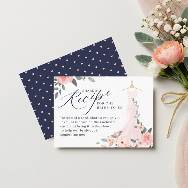 Tarjeta De Recepción Boda floral Vestido novia ducha receta (Floral Wedding Dress Bridal Shower Recipe Request Enclosure Card)