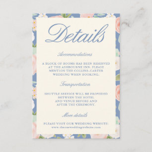 Tarjeta De Recepción Boda floral vintage marfil azul polvoriento modern