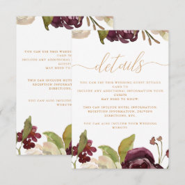 Tarjeta De Recepción Boda Floral y caligrafía Detalle de invitado