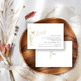 Tarjeta De Recepción Boda Flores Prensadas Románticas Doradas y Rosadas