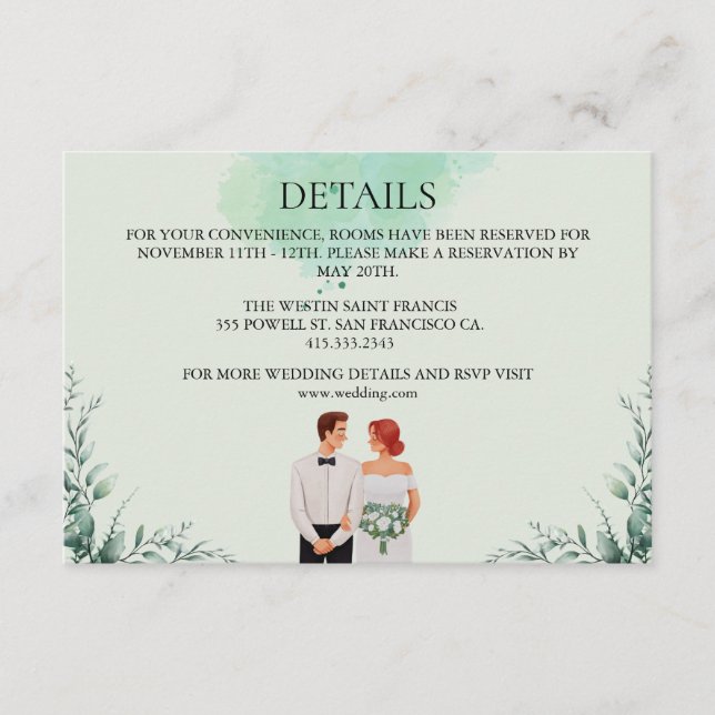 Tarjeta De Recepción Boda fluida con acuarela verde personalizada (Anverso)