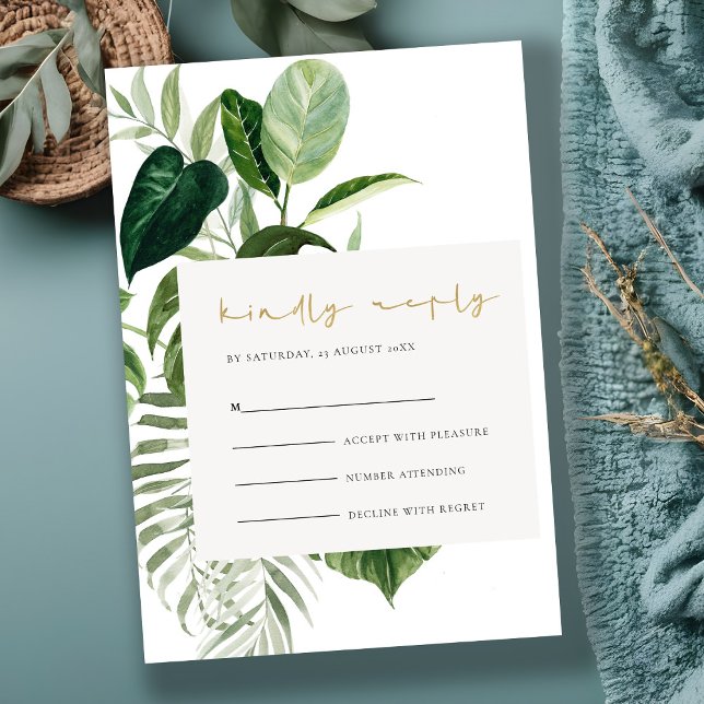 Tarjeta De Recepción Boda Foliage Tropical De Palma Verde Rsvp (Subido por el creador)