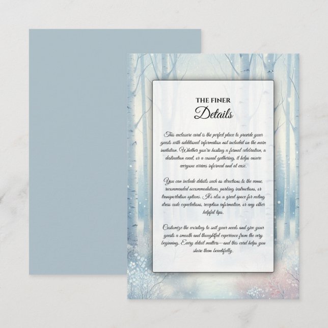 Tarjeta De Recepción Boda Forestal de Birch Azul Escarcha (Anverso / Reverso)