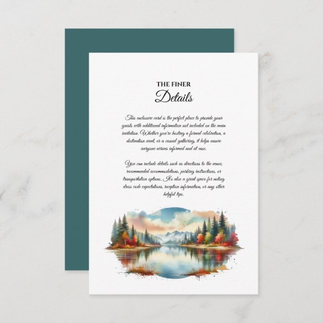 Tarjeta De Recepción Boda Forestal Rustic Otumn Lakeside (Anverso / Reverso)