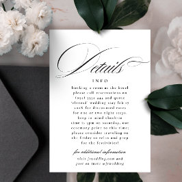 Tarjeta De Recepción Boda Formal Caligrafía Negra Blanca Detalles