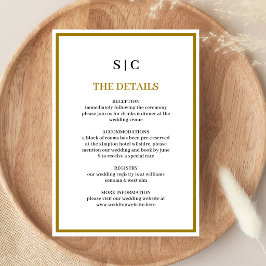Tarjeta De Recepción Boda Formal Clásica de Monograma Negro y Dorado