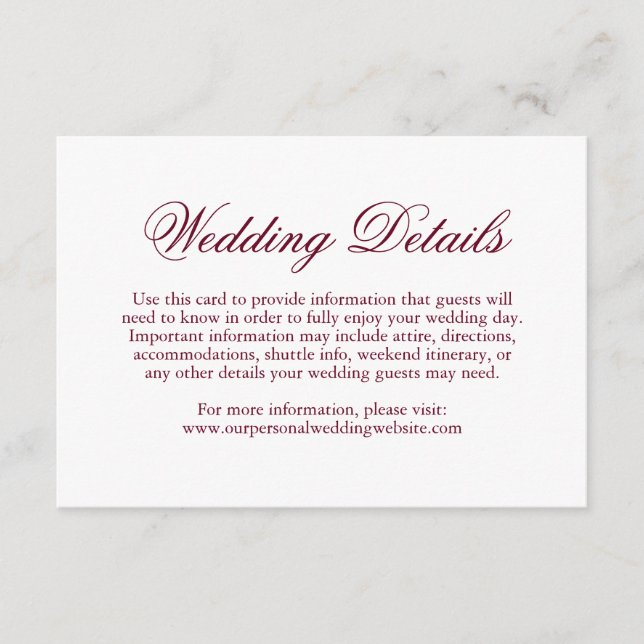 Tarjeta De Recepción Boda formal elegante tradicional de Borgoña (Anverso)