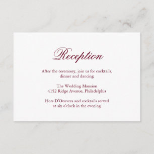 Tarjeta De Recepción Boda formal elegante tradicional de Borgoña