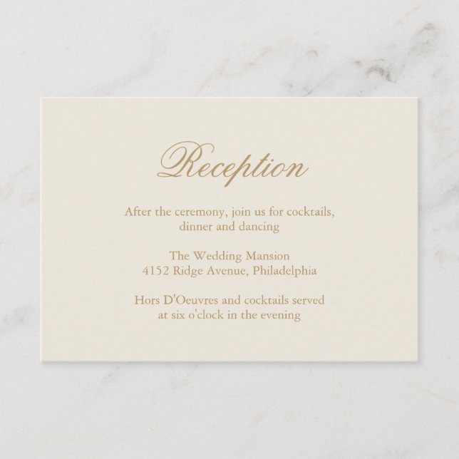 Tarjeta De Recepción Boda formal elegante tradicional de marfil (Anverso)