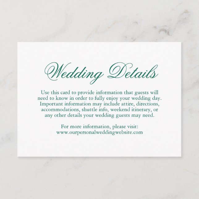 Tarjeta De Recepción Boda formal elegante tradicional verde esmeralda (Anverso)