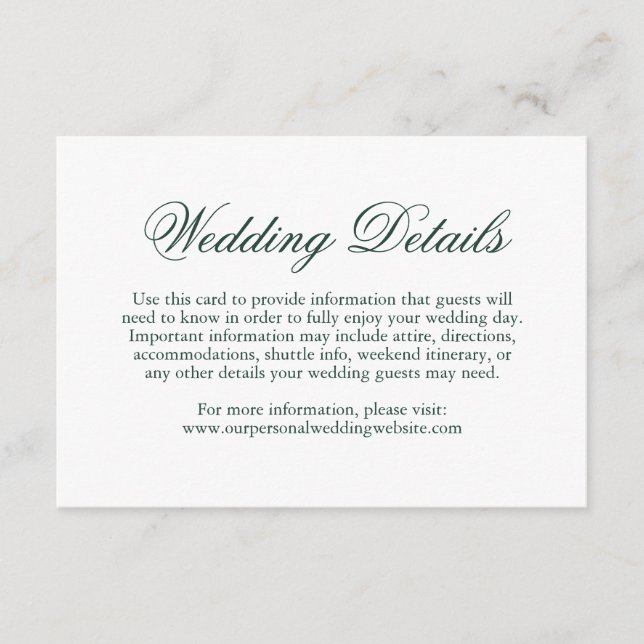 Tarjeta De Recepción Boda formal elegante tradicional verde forestal (Anverso)
