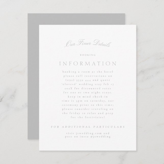 Tarjeta De Recepción Boda formal elegante y gris claro (Anverso / Reverso)