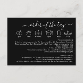 Tarjeta De Recepción Boda Formal Negro Detalles Orden Del Día