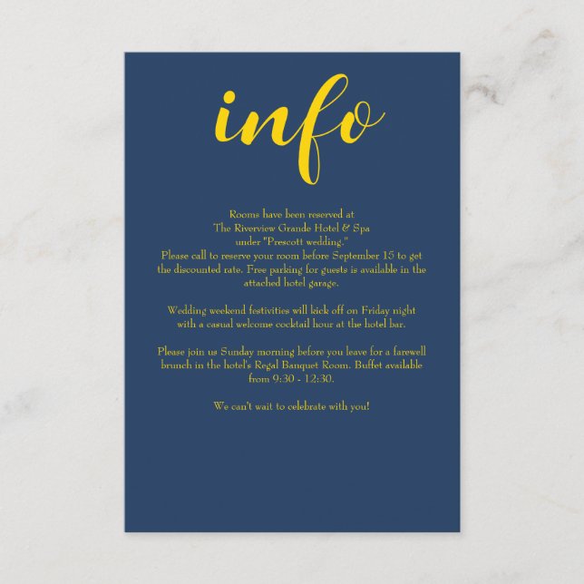 Tarjeta De Recepción Boda Formal Simple de Marina y Oro (Anverso)