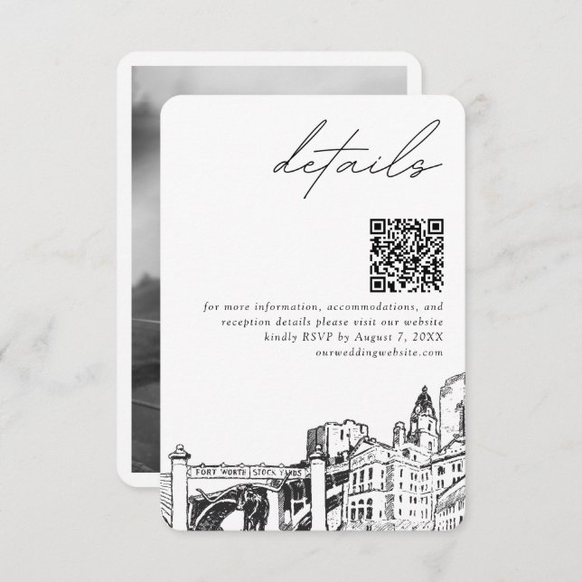 Tarjeta De Recepción Boda Fort Worth Detalles del código QR Pequeño (Anverso / Reverso)