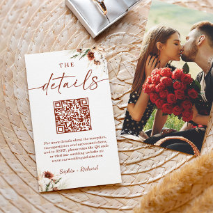 Tarjeta De Recepción Boda fotográfico con flores secas del otoño detall