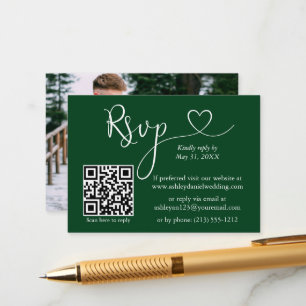 Tarjeta De Recepción Boda fotográfico de caligrafía fotográfico verde