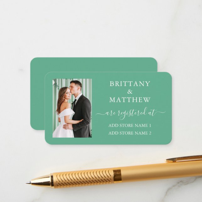 Tarjeta De Recepción Boda fotográfico de caligrafía Mint Green (Anverso/Reverso In Situ)