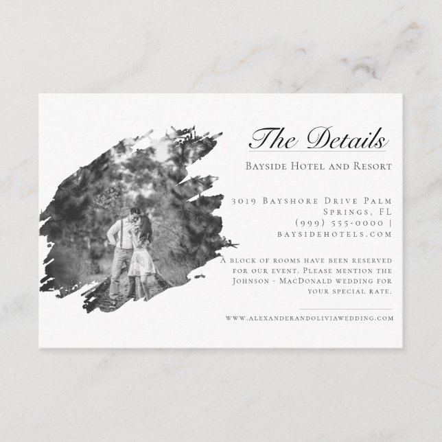Tarjeta De Recepción Boda fotográfico de pincel moderno | Blanca (Anverso)