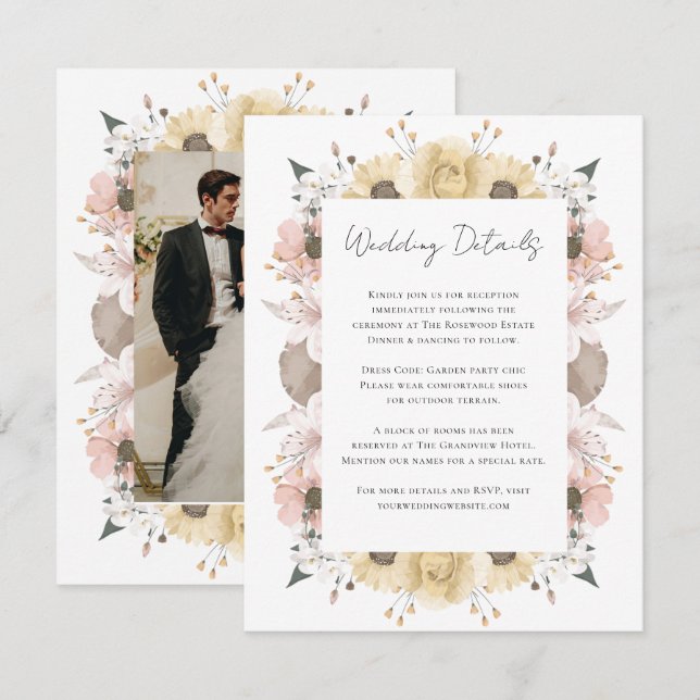 Tarjeta De Recepción Boda fotográfico romántico de Boho ruso floral neu (Anverso / Reverso)