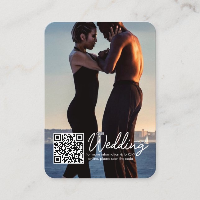 Tarjeta De Recepción Boda fotográfico sencillo moderno QR Code RSVP (Anverso)