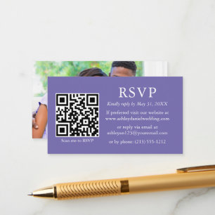 Tarjeta De Recepción Boda fotográfico simple minimalista QR Periwinkle 