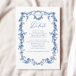 Tarjeta De Recepción Boda francés azul de marina floral victoriana