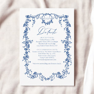 Tarjeta De Recepción Boda francés azul de marina floral victoriana