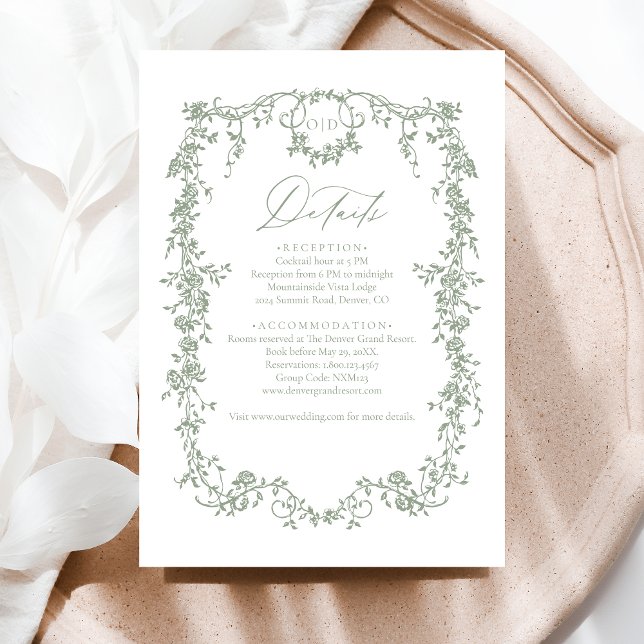 Tarjeta De Recepción Boda francés de foto verde de arcilla floral victo (Subido por el creador)