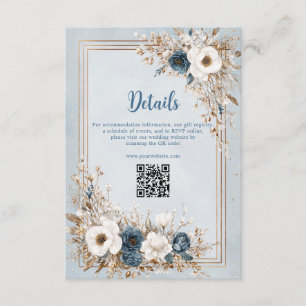 Tarjeta De Recepción Boda Frosted Bloom Azul Polvo y Dorado