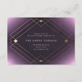 Tarjeta De Recepción Boda Gatsby de Decoro Geométrico Púrpura Oro Diama