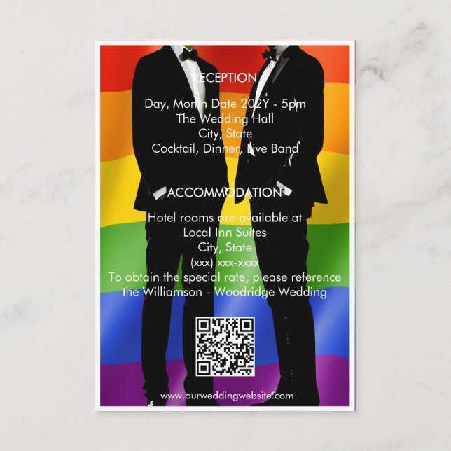 Tarjeta De Recepción Boda Gay Moderna y Elegante Arcoíris (Reverso)