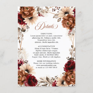 Tarjeta De Recepción Boda geométrica floral de terracota borgoña malva