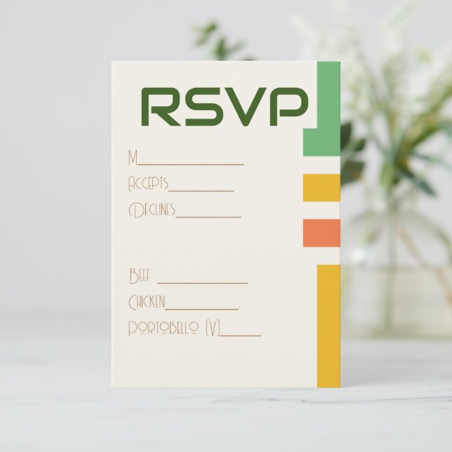 Tarjeta De Recepción Boda Geométrica Moderna RSVP y Opciones de Aliment (Anverso de pie)