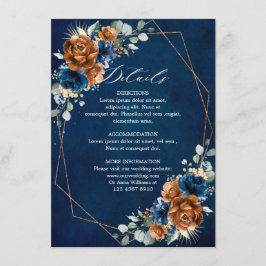 Tarjeta De Recepción Boda Geométrico Azul de la Marina Terracotta Detal