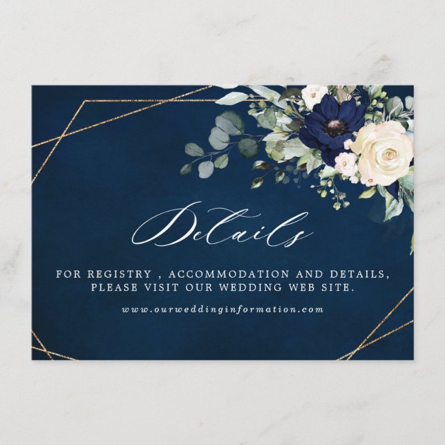 Tarjeta De Recepción Boda geométrico de energía floral Rubor de Marina (Anverso)
