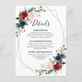 Tarjeta De Recepción Boda geométrico de oro floral Rubor de la Marina d