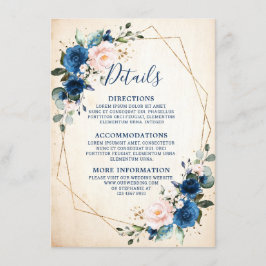 Tarjeta De Recepción Boda geométrico floral floral azul de la Marina Ru