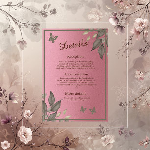 Tarjeta De Recepción Boda Glitter Rosa Chic Follaje