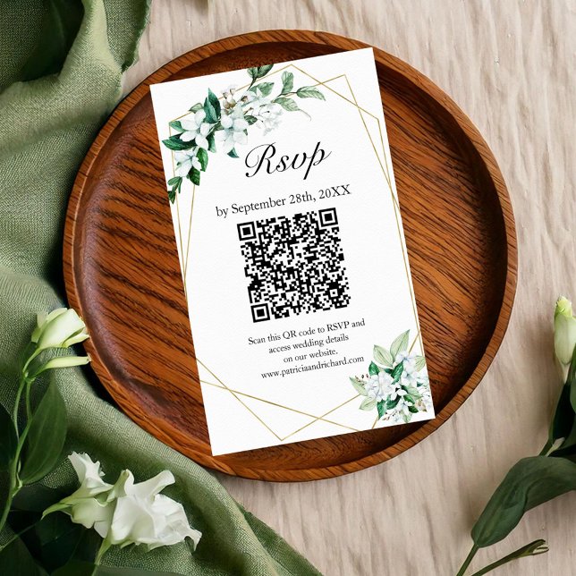 Tarjeta De Recepción Boda Gold Geométrico de Verdor QR Online RSVP (Subido por el creador)