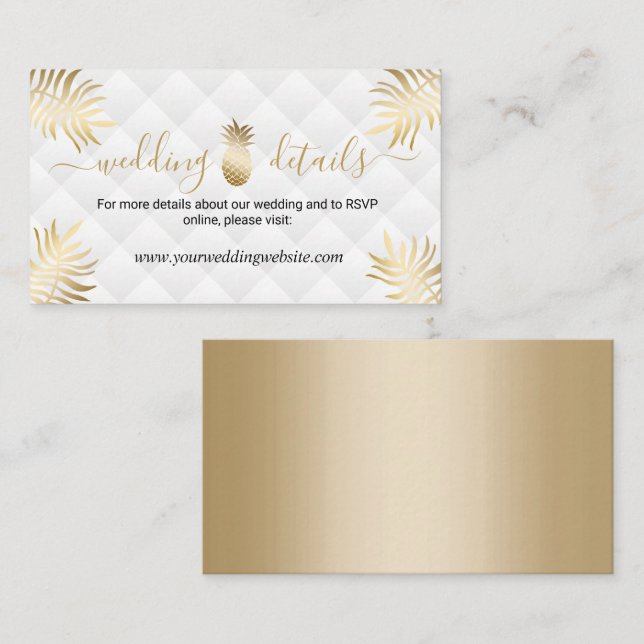 Tarjeta De Recepción Boda Gold Pineapple Detalles del sitio web (Anverso / Reverso)