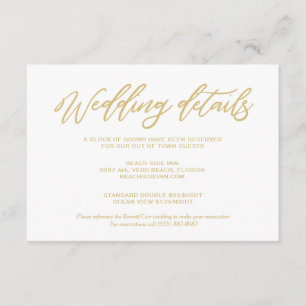 Tarjeta De Recepción Boda Gold Script Detalles Alojamiento Hotel